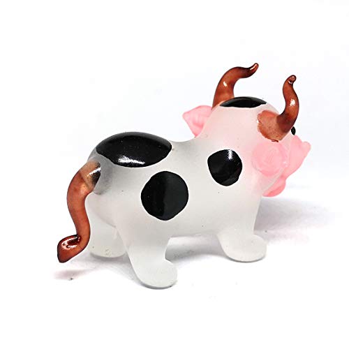 Hand Blown Glass Cow Figurine Black Farm Animal DIY Craft Collectible Home Decor