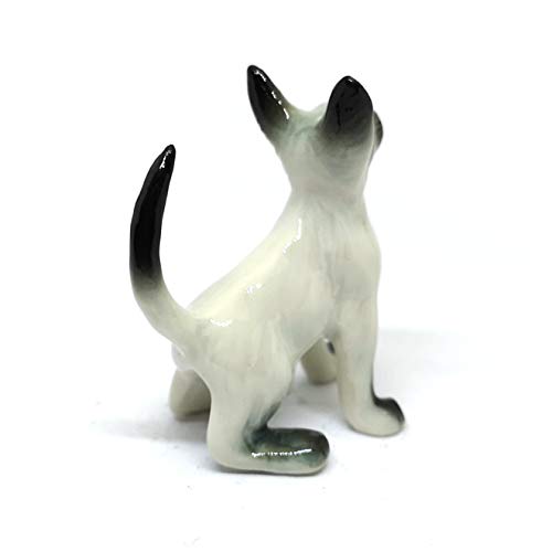 Siamese Cat Statue Ceramic Figurine Mini Hand Painted Collectible Porcelain