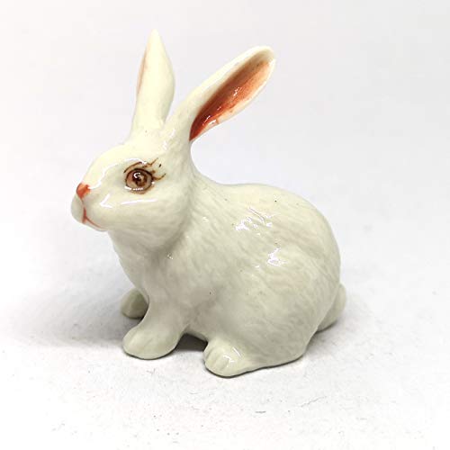 Porcelain Rabbit Bunny Figurine White Hand Painted Ceramic Miniature Collectible