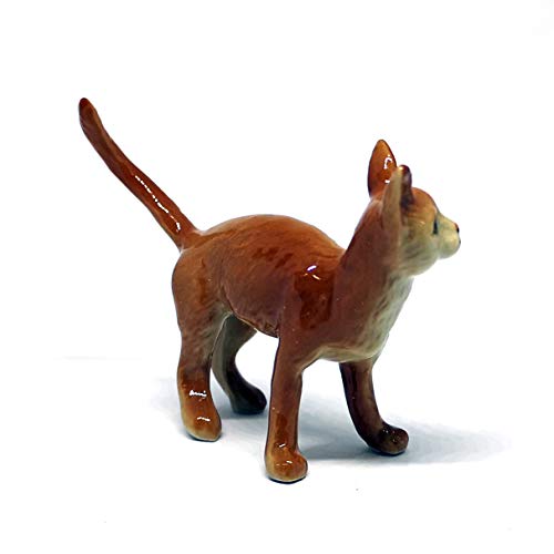 Grey Tabby & Brown Burmese Cat Ceramic Figurine Porcelain Handmade Home Decor Collection