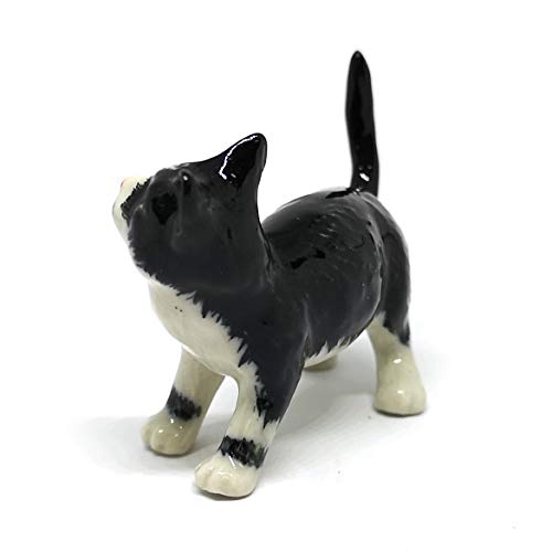 Porcelain Black Cat Figurine Handmade Dollhouse Miniatures Ceramic Pottery