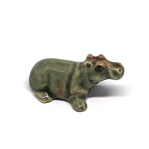 Ceramic Hippo Figurine Hand Painted Porcelain Terrarium Garden Decor Collectibles