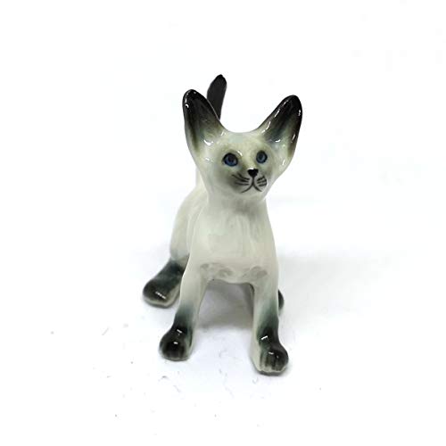 Siamese Cat Statue Ceramic Figurine Mini Hand Painted Collectible Porcelain