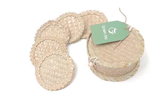 Green Joy Handmade Natural Grass Coasters - Handmade Teacup Coasters, Coaster Set, Gift Set, Kitchen Gift, Green Coasters, Non- Paper Coasters, Table Coaster, Non-Slip Coasters Set 6+1 PCS (4.7 " Round)