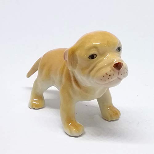 Cute Pitbull Dog Figurine Brown Ceramic Animals Hand Painted Home Decor