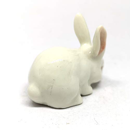 White Rabbit Bunny Figurine Hand Painted Ceramic Miniature Collectible Terrarium Decor