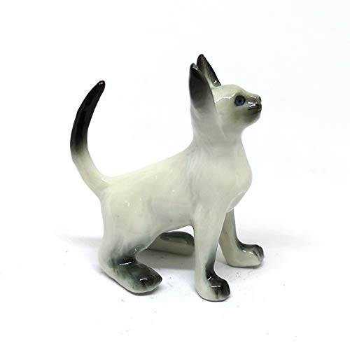 Siamese Cat Statue Ceramic Figurine Mini Hand Painted Collectible Porcelain