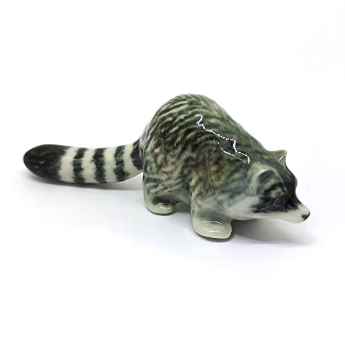 Ceramic Raccoon Figurine Wildlife Animal Hand Painted Porcelain Collectible Decor