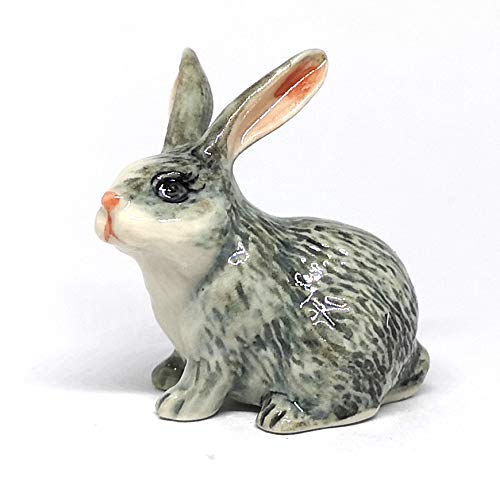 Gray Rabbits Ceramic Figurine Bunny Statue Hand Painted Porcelain Collectible Set of 2