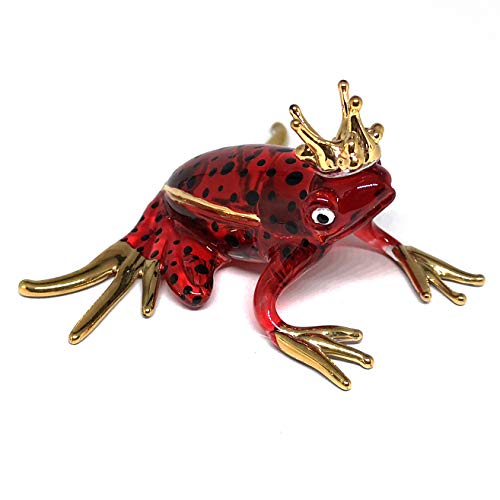 Prince Frog Glass Figurines Collectibles Red Hand Blown Painted Art Animals Miniature Garden Decor Statue Animal