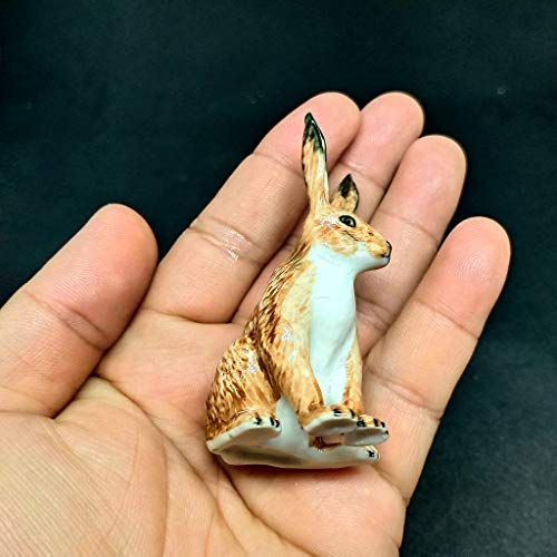 Ceramic Wild Brown Rabbit Figurine Hand Painted Miniature Terrarium Decor Collectible