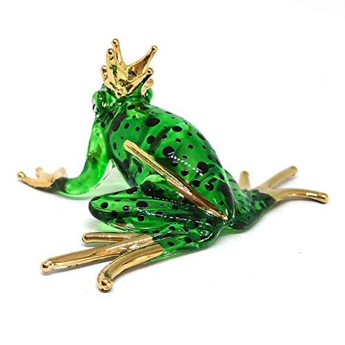 Prince Frog Glass Figurines Collectibles Hand Blown Painted Art Animals Miniature Garden Decor Statue Animal