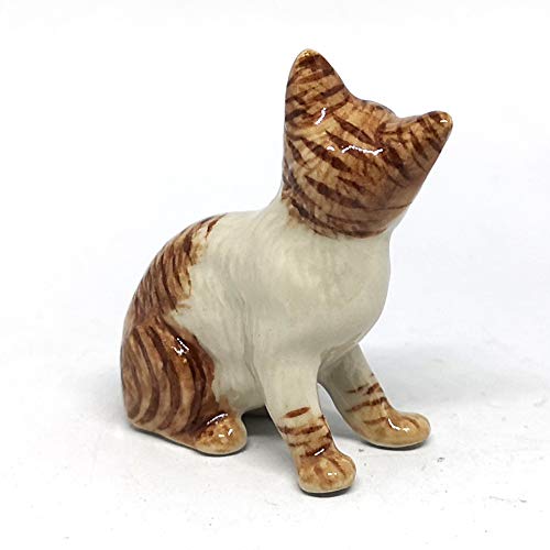 Porcelain Brown Tiger Cat Figurine Handmade Miniatures Collectible Ceramic