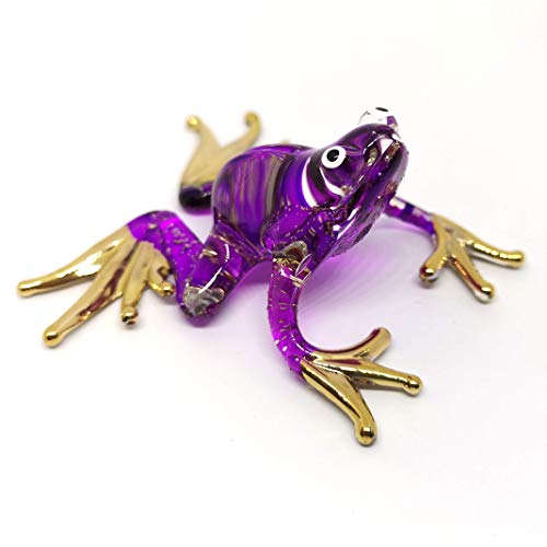 Glass Purple Frog Figurine Miniature Hand Blown Animals Statue Garden Decoration Personalized Gift