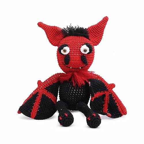 Spooky Batty Red-Black Bat Handmade Amigurumi Stuffed Toy Knit Crochet Doll VAC