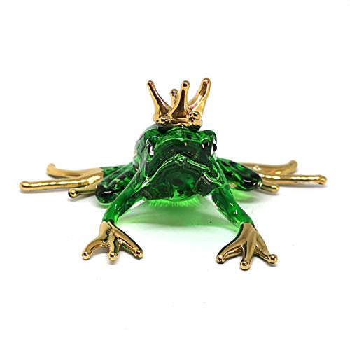 Prince Frog Glass Figurines Collectibles Hand Blown Painted Art Animals Miniature Garden Decor Statue Animal