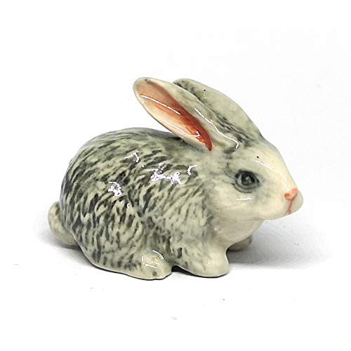 Gray Rabbits Ceramic Figurine Bunny Statue Hand Painted Porcelain Collectible Set of 2