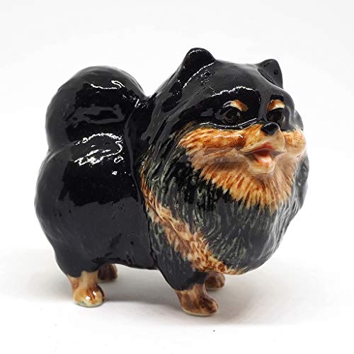 Ceramic Miniatures Figurine Pomeranian Dogs Statue Standing Black Pets Lovers Collectible