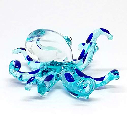 Glass Sea Octopus Figurine Blue Miniature Hand Blown Coastal Style Home Decor Gift Collectible