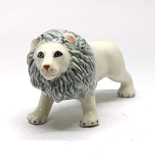 White Lion King Figurine Miniature Collectible Ceramic Wildlife Exotic Animals