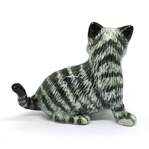 Collectible Ceramic Gray Tabby Cat Figurine Hand Painted Porcelain Statue Home Decoration Gifts Pet Lovers