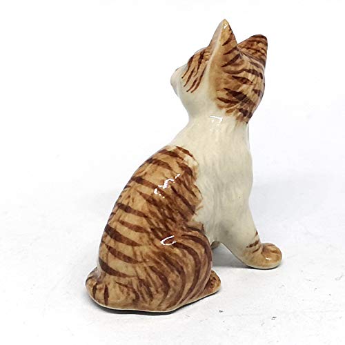 ZOOCRAFT Porcelain Brown Tiger Cat Figurine Handmade Miniatures Collectible Ceramic