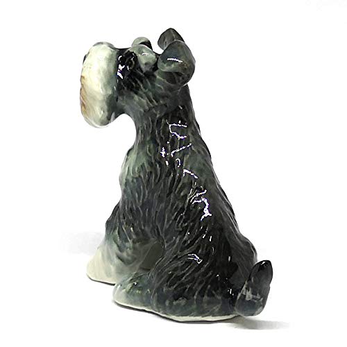 Collectible Ceramic Schnauzer Dog Figurine Animals Sitting Hand Painted Porcelain Friendship Memorial Gift
