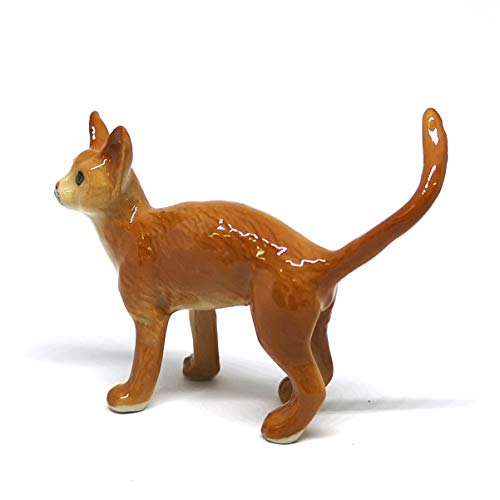 Grey Tabby & Brown Burmese Cat Ceramic Figurine Porcelain Handmade Home Decor Collection