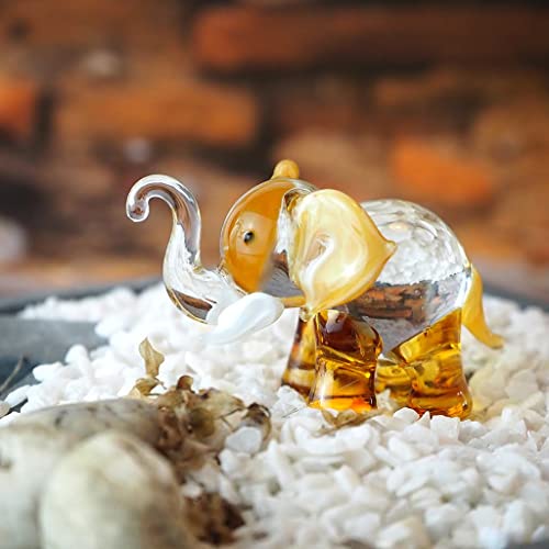 Lucky Elephant Figurines Brown Hand Blown Art Glass Collectible Animal Ornament Gift Decor