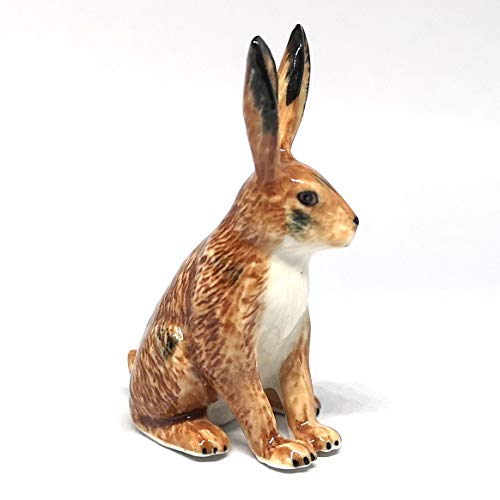 Ceramic Wild Brown Rabbit Figurine Hand Painted Miniature Terrarium Decor Collectible