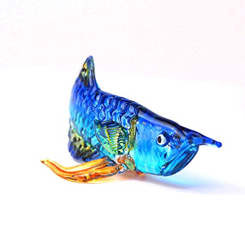 ZOOCRAFT Tropical Glass Arowana Fish Figurine Blue Hand Blown Lampwork Collectible Miniature Aquarium Decor