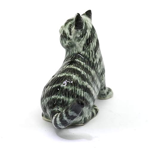 Collectible Ceramic Gray Tabby Cat Figurine Hand Painted Porcelain Statue Home Decoration Gifts Pet Lovers