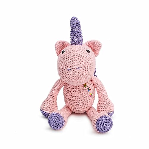 Pink Unicorn with Rainbow Mane Handmade Amigurumi Stuffed Knit Crochet Doll VAC