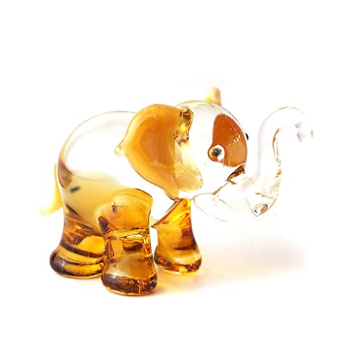 Lucky Elephant Figurines Brown Hand Blown Art Glass Collectible Animal Ornament Gift Decor