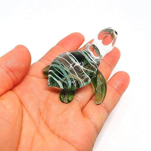 Handmade Sea Turtle Figurine Green Exquisite Hand Blown Glass Animal Perfect for Collectors Unique, Artisan Crafted Decorative