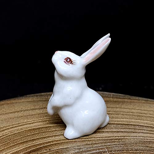 Porcelain Rabbit Bunny Figurine White Hand Painted Ceramic Miniature Terrarium Decor