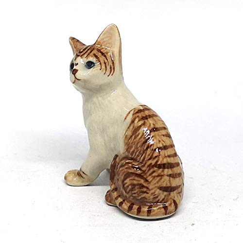 Porcelain Brown Tiger Cat Figurine Handmade Miniatures Collectible Ceramic