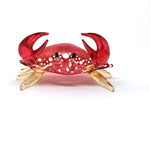 Glass Crab Figurine Red Hand Blown Painted Art Miniature Coastal Style Gift Home Decoration,1.7 x 2.5 x 1.4 inches.