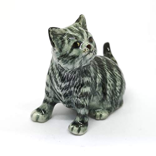 Collectible Ceramic Gray Tabby Cat Figurine Hand Painted Porcelain Statue Home Decoration Gifts Pet Lovers