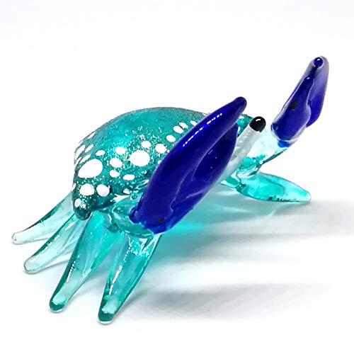 Blown Glass Blue Crab Figurine Handmade Miniature Ornament Aquarium Marine Collection