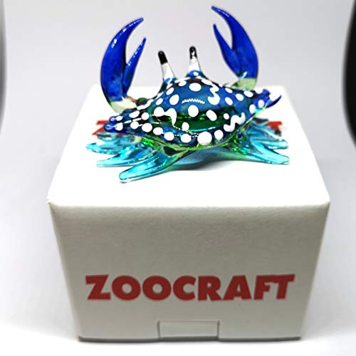 Glass Animals Crab Figurine Blue Hand Blown Painted Art Miniature Coastal Decor Style Spirit Animals