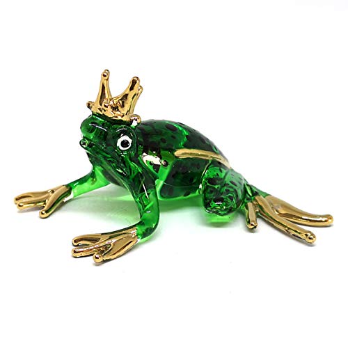 Prince Frog Glass Figurines Collectibles Hand Blown Painted Art Animals Miniature Garden Decor Statue Animal