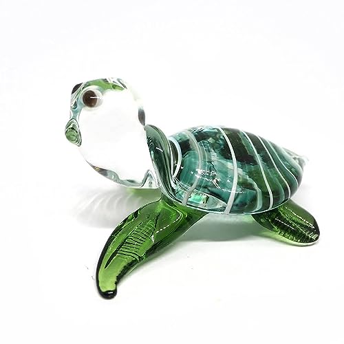 Handmade Sea Turtle Figurine Green Exquisite Hand Blown Glass Animal Perfect for Collectors Unique, Artisan Crafted Decorative