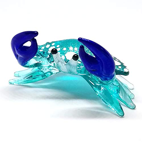 Blown Glass Blue Crab Figurine Handmade Miniature Ornament Aquarium Marine Collection