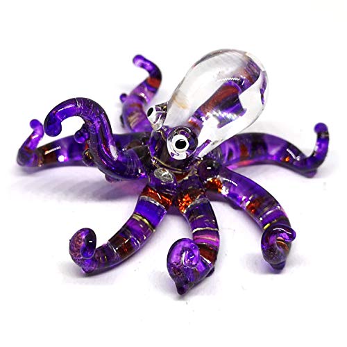 Glass Sea Octopus Figurine Miniature Hand Blown Purple Coastal Style Home Decor Gift Collectible