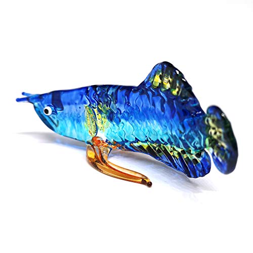 ZOOCRAFT Tropical Glass Arowana Fish Figurine Blue Hand Blown Lampwork Collectible Miniature Aquarium Decor