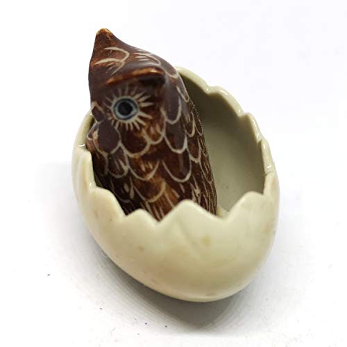 Owl in Egg Ceramic Figurine Craft Miniature Collectible Zoo Animal Figure