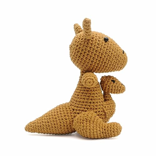 Kangaroo Carring Her Baby Handmade Amigurumi Stuffed Toy Knit Crochet Doll VAC