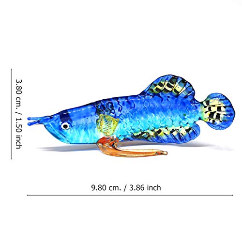 ZOOCRAFT Tropical Glass Arowana Fish Figurine Blue Hand Blown Lampwork Collectible Miniature Aquarium Decor