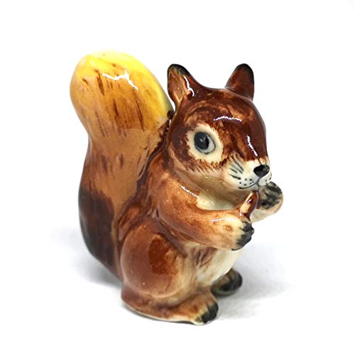 Set of 2 Squirrel Figurine Ceramic Gift Collectibles Hand Painted Terrarium Garden Decor Set of 2